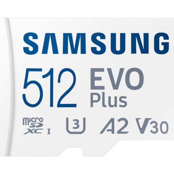 Samsung EVO Plus | MicroSDXC | 512GB | Class 10 | UHS-I U3 | V30 | A2 | Tot 160MB/s | Inclusief adapter