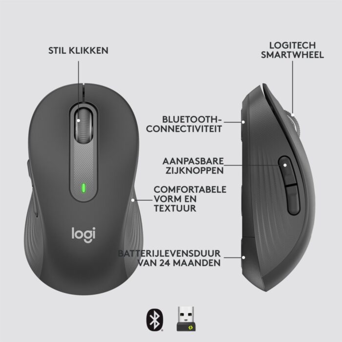 Logitech Signature M650 for Business | Draadloze Muis | Rechtshandig | RF + Bluetooth | 4000 DPI | Grafiet - 11 Logitech Signature M650 for Business | Draadloze Muis | Rechtshandig | RF + Bluetooth | 4000 DPI | Grafiet - 11