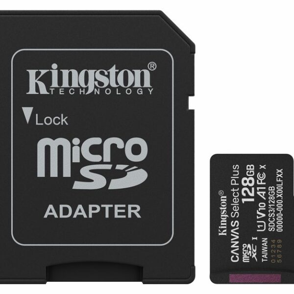Kingston Technology microSDXC 128GB | Canvas Select Plus Gen3 | 150MB/s | A1 | + Adapter