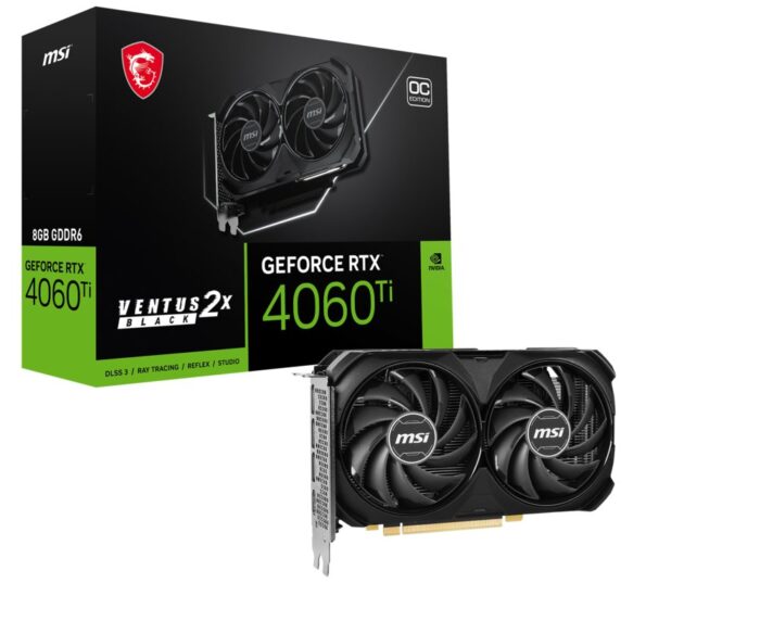 MSI GeForce RTX 4060 Ti VENTUS 2X BLACK OC | 8GB GDDR6 VRAM | Videokaart | GPU | Nvidia - 1 MSI GeForce RTX 4060 Ti VENTUS 2X BLACK OC | 8GB GDDR6 VRAM | Videokaart | GPU | Nvidia - 1