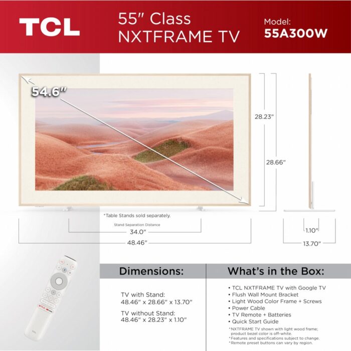 TCL NXTFRAME 55A300W | 55" 4K Ultra HD QLED Smart TV | Google TV | Dolby Vision | 120Hz | Slim Design - 3 TCL NXTFRAME 55A300W | 55" 4K Ultra HD QLED Smart TV | Google TV | Dolby Vision | 120Hz | Slim Design - 3