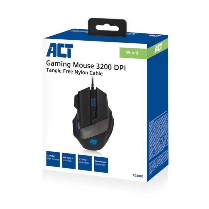 ACT AC5000 | Bedrade Gaming Muis | Rechtshandig | USB-A | 3200 DPI | Zwart - 2 ACT AC5000 | Bedrade Gaming Muis | Rechtshandig | USB-A | 3200 DPI | Zwart - 2