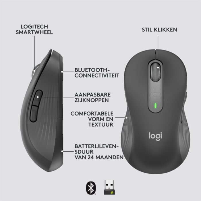 Logitech Signature M650 | Draadloze Muis | Linkshandig | RF + Bluetooth | 2000 DPI | Grafiet - 10 Logitech Signature M650 | Draadloze Muis | Linkshandig | RF + Bluetooth | 2000 DPI | Grafiet - 10