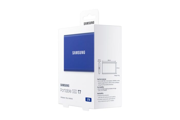 Samsung T7 | Externe SSD | 2TB | USB 3.2 Gen2 | 1.050MB/s Lezen | 1.000MB/s Schrijven | Blauw - 10 Samsung T7 | Externe SSD | 2TB | USB 3.2 Gen2 | 1.050MB/s Lezen | 1.000MB/s Schrijven | Blauw - 10