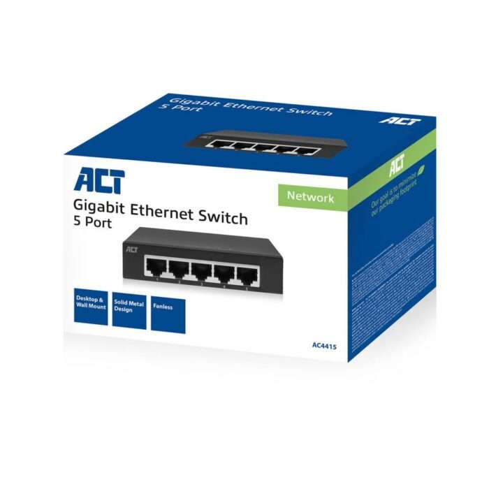 ACT AC4415 | Unmanaged Switch | 5 Poorten | Gigabit Ethernet | Grijs - 1 ACT AC4415 | Unmanaged Switch | 5 Poorten | Gigabit Ethernet | Grijs - 1
