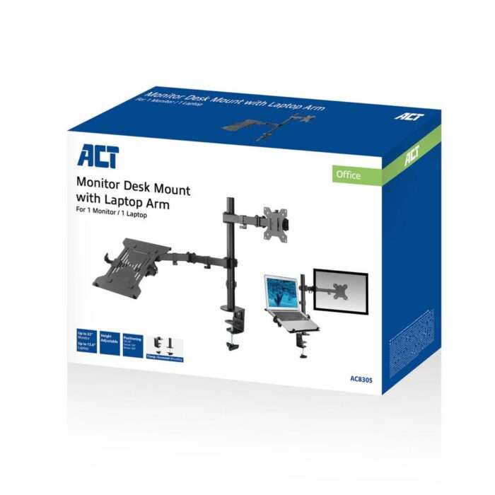 ACT AC8305 | Notebookstandaard tot 15.6" & Monitorarm tot 32" | Zwart - 3 ACT AC8305 | Notebookstandaard tot 15.6" & Monitorarm tot 32" | Zwart - 3