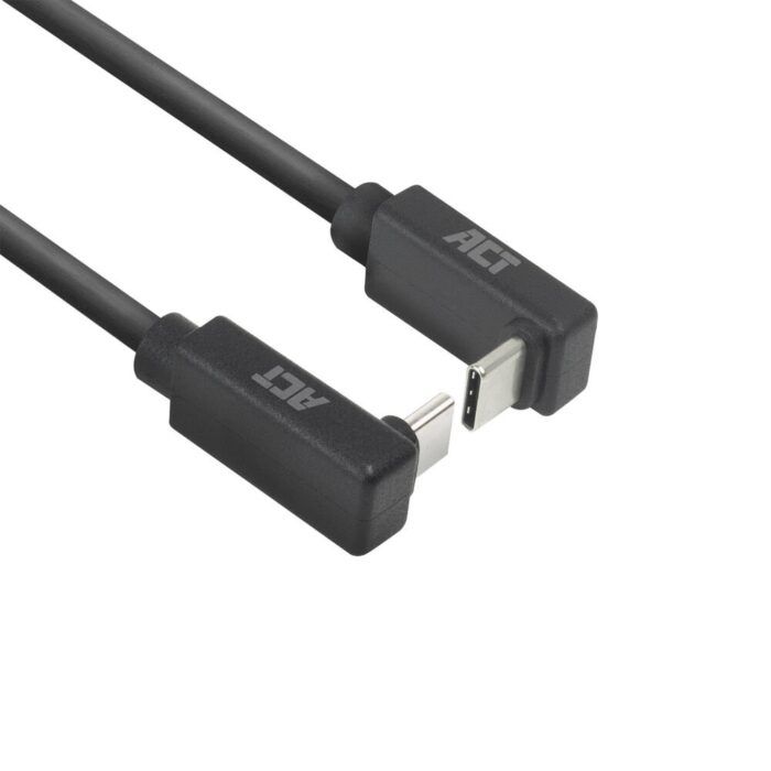 ACT AC7477 | USB 3.2 Gen 2 Kabel | USB-C (haaks boven/beneden) naar USB-C (haaks boven/beneden) | 60W | 10Gbps | 1m | Zwart ACT AC7477 | USB 3.2 Gen 2 Kabel | USB-C (haaks boven/beneden) naar USB-C (haaks boven/beneden) | 60W | 10Gbps | 1m | Zwart