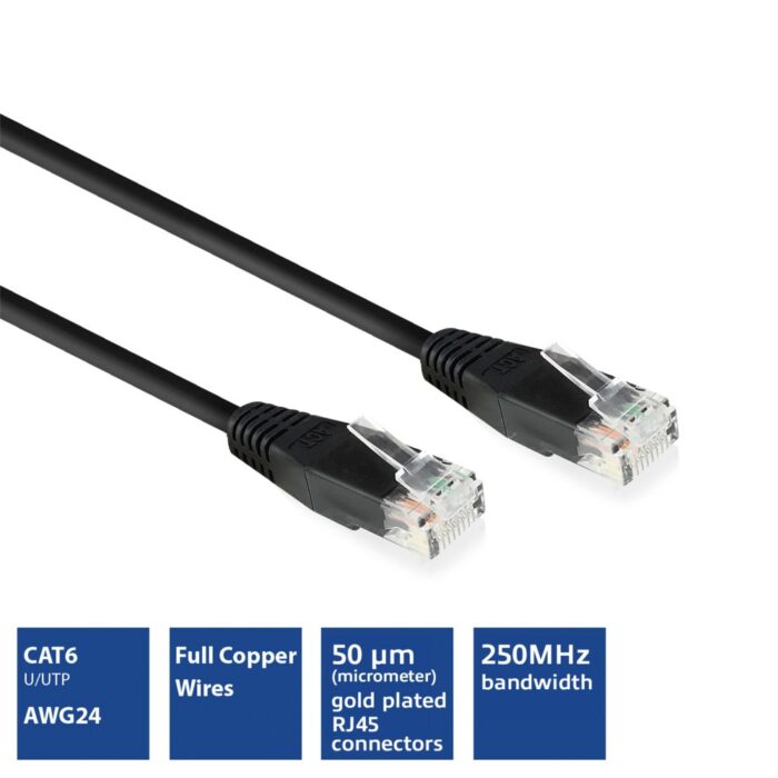ACT netwerkkabel | Cat6 | U/UTP (UTP) | 0,5 m | Zwart ACT netwerkkabel | Cat6 | U/UTP (UTP) | 0,5 m | Zwart