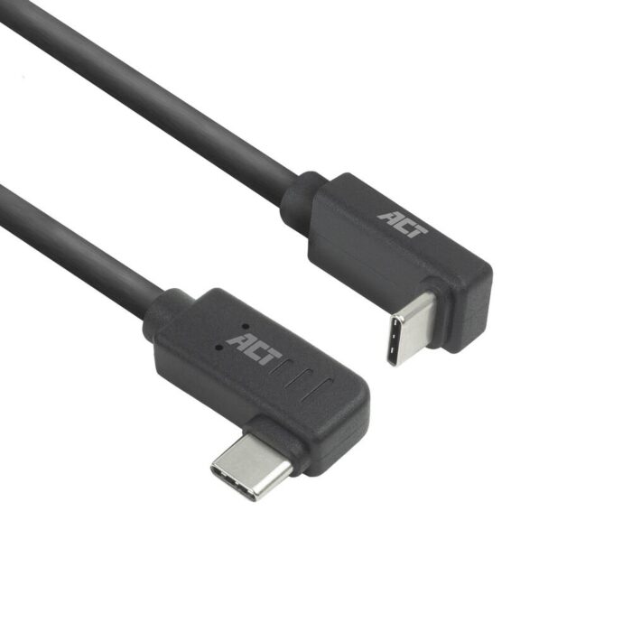 ACT AC7482 | USB 3.2 Gen 2 Kabel | USB-C (haaks links/rechts) naar USB-C (haaks boven/beneden) | 60W | 10Gbps | 2m | Zwart ACT AC7482 | USB 3.2 Gen 2 Kabel | USB-C (haaks links/rechts) naar USB-C (haaks boven/beneden) | 60W | 10Gbps | 2m | Zwart