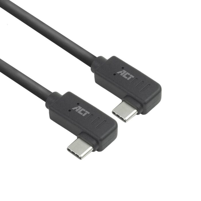 ACT AC7487 | USB 3.2 Gen 2 Kabel | USB-C (haaks links/rechts) naar USB-C (haaks links/rechts) | 60W | 10Gbps | 1m | Zwart ACT AC7487 | USB 3.2 Gen 2 Kabel | USB-C (haaks links/rechts) naar USB-C (haaks links/rechts) | 60W | 10Gbps | 1m | Zwart
