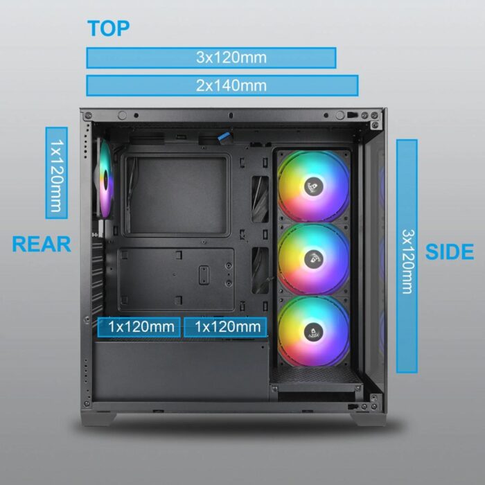 Case Azza Neptun 491 | Midi Tower | RGB | Zwart en Hout Case Azza Neptun 491 | Midi Tower | RGB | Zwart en Hout