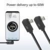 ACT AC7486 | USB 3.2 Gen 2 Kabel | USB-C (haaks links/rechts) naar USB-C (haaks links/rechts) | 60W | 10Gbps | 0,5m | Zwart