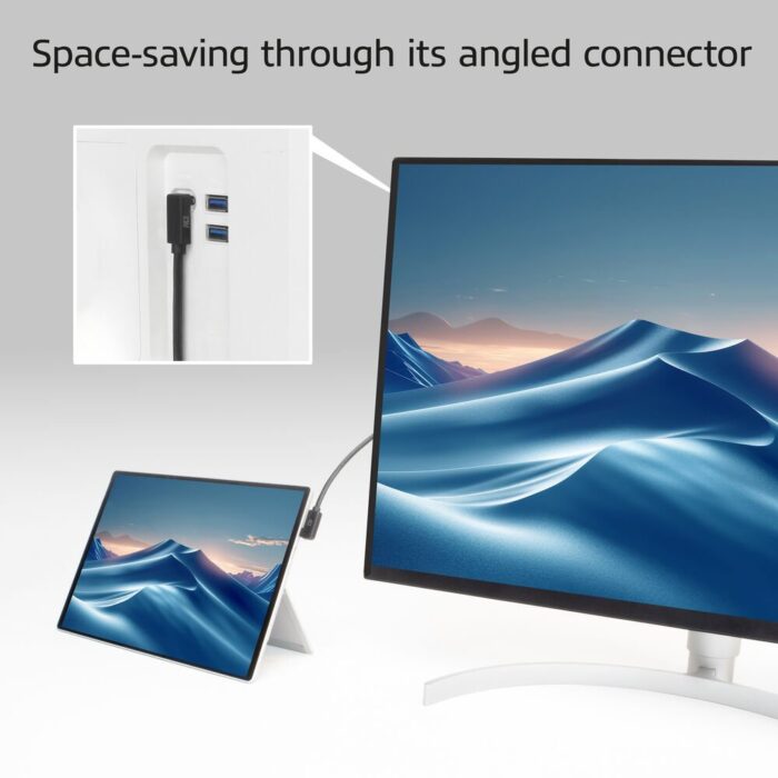 ACT AC7482 | USB 3.2 Gen 2 Kabel | USB-C (haaks links/rechts) naar USB-C (haaks boven/beneden) | 60W | 10Gbps | 2m | Zwart ACT AC7482 | USB 3.2 Gen 2 Kabel | USB-C (haaks links/rechts) naar USB-C (haaks boven/beneden) | 60W | 10Gbps | 2m | Zwart