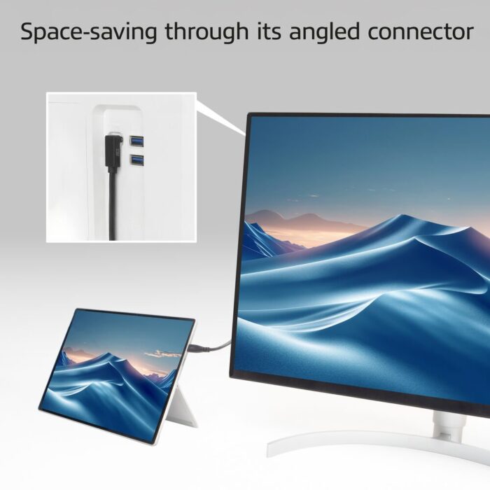 ACT AC7470 | USB 3.2 Gen 2 Kabel | USB-C (recht) naar USB-C (haaks boven/beneden) | 60W | 10Gbps | 0,5m | Zwart ACT AC7470 | USB 3.2 Gen 2 Kabel | USB-C (recht) naar USB-C (haaks boven/beneden) | 60W | 10Gbps | 0,5m | Zwart