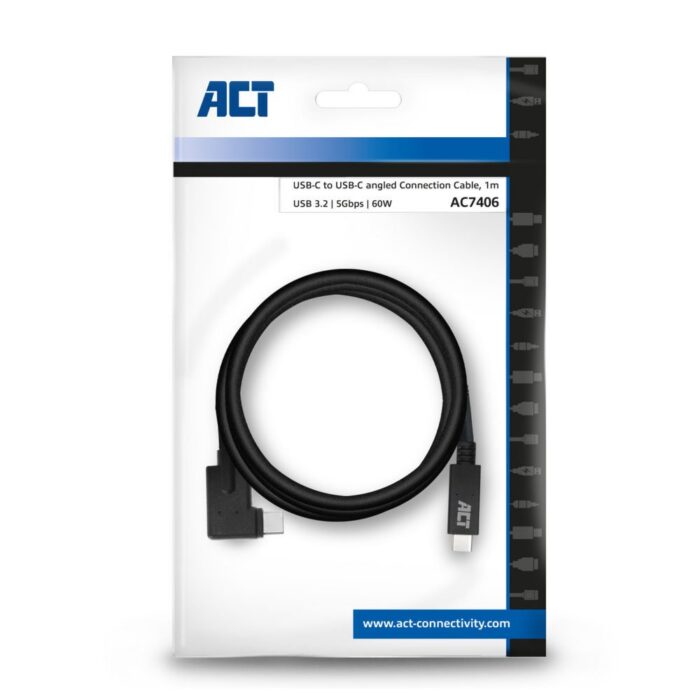 ACT AC7406 | USB 3.2 Gen 1 Kabel | USB-C naar USB-C | 1m | Zwart ACT AC7406 | USB 3.2 Gen 1 Kabel | USB-C naar USB-C | 1m | Zwart