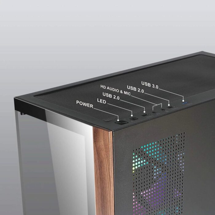 Case Azza Neptun 491 | Midi Tower | RGB | Zwart en Hout Case Azza Neptun 491 | Midi Tower | RGB | Zwart en Hout