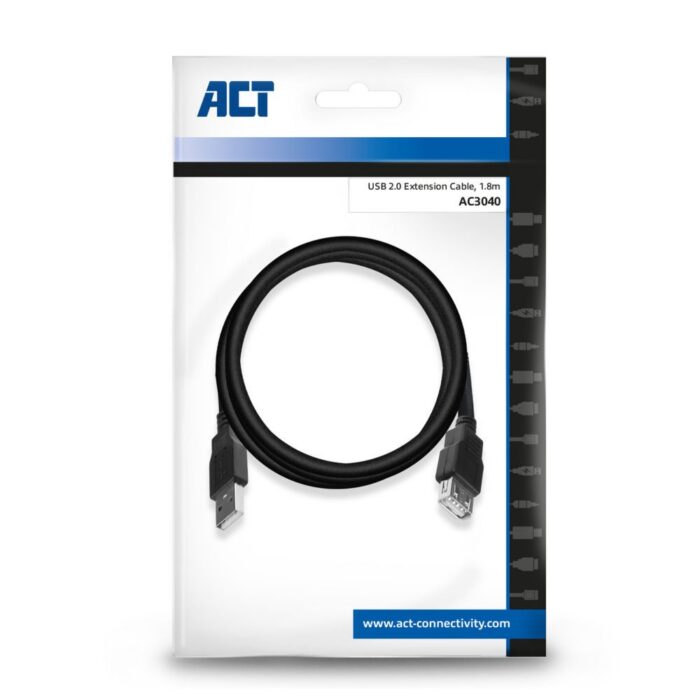 ACT AC3040 | USB 2.0 Kabel | USB-A naar USB-A | 1.8m | Zwart ACT AC3040 | USB 2.0 Kabel | USB-A naar USB-A | 1.8m | Zwart