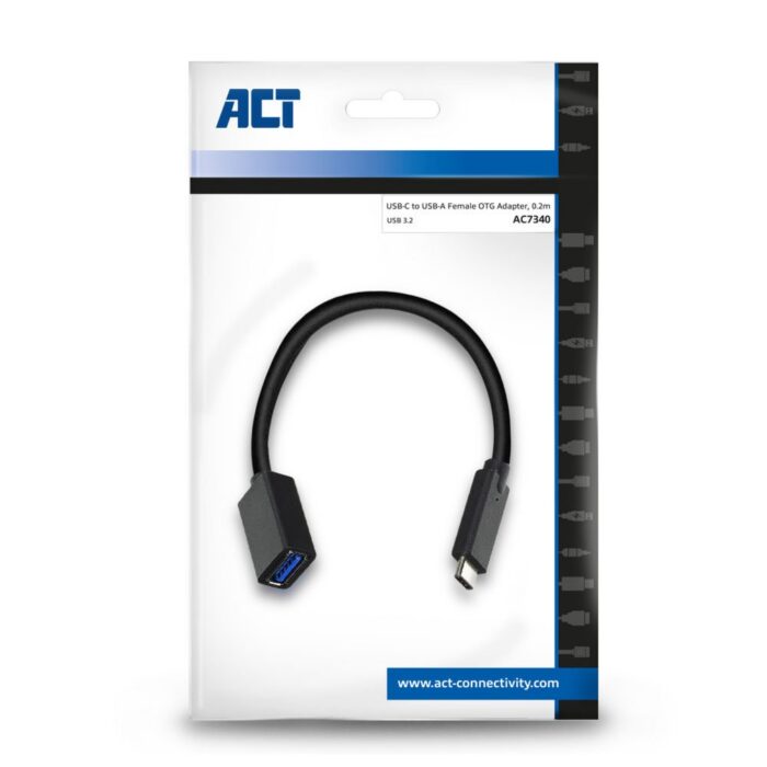ACT AC7340 | USB 3.2 Gen 1 | USB-C naar USB-A | 0.2m | Zwart ACT AC7340 | USB 3.2 Gen 1 | USB-C naar USB-A | 0.2m | Zwart