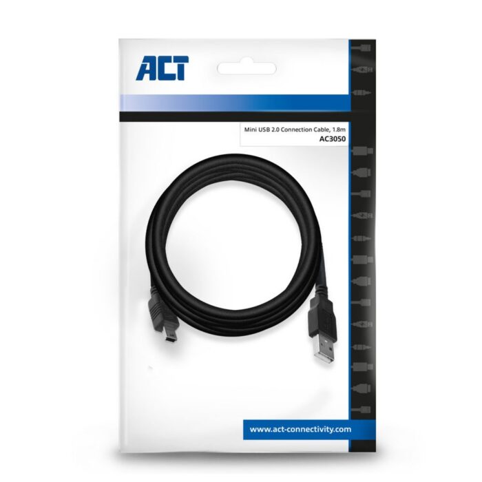 ACT AC3050 | USB 2.0 Kabel | USB-A naar Mini-USB-B | 1.8m | Zwart ACT AC3050 | USB 2.0 Kabel | USB-A naar Mini-USB-B | 1.8m | Zwart