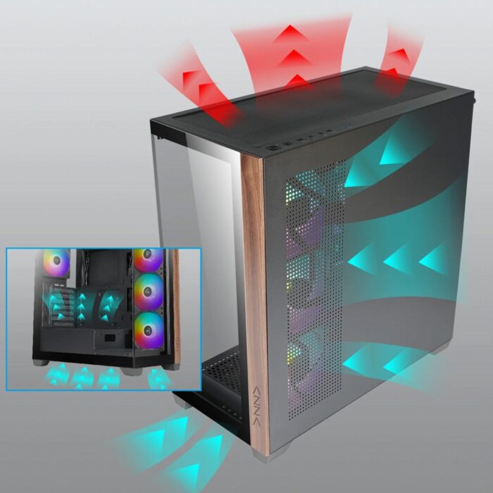 Case Azza Neptun 491 | Midi Tower | RGB | Zwart en Hout Case Azza Neptun 491 | Midi Tower | RGB | Zwart en Hout