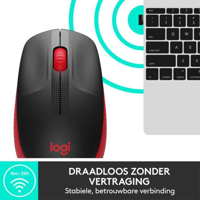 Logitech M190 | Draadloze Muis | Links- en Rechtshandig | RF | 1000 DPI | Zwart/Rood Logitech M190 | Draadloze Muis | Links- en Rechtshandig | RF | 1000 DPI | Zwart/Rood