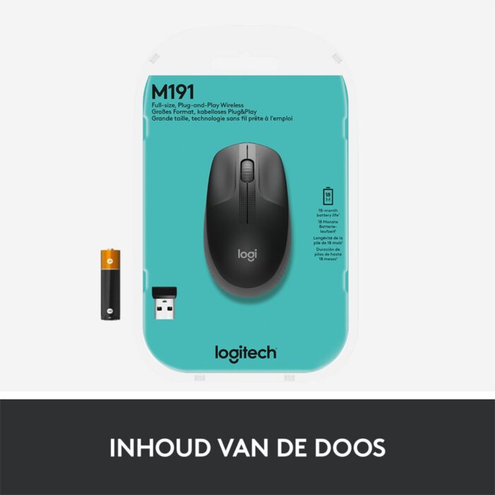 Logitech M190 | Draadloze Muis | Links- en Rechtshandig | RF | 1000 DPI | Zwart Logitech M190 | Draadloze Muis | Links- en Rechtshandig | RF | 1000 DPI | Zwart