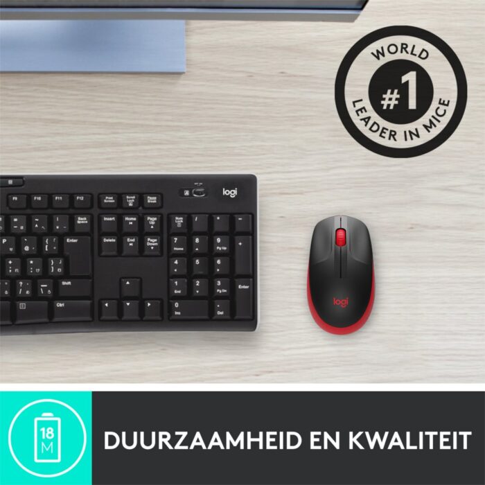 Logitech M190 | Draadloze Muis | Links- en Rechtshandig | RF | 1000 DPI | Zwart/Rood Logitech M190 | Draadloze Muis | Links- en Rechtshandig | RF | 1000 DPI | Zwart/Rood