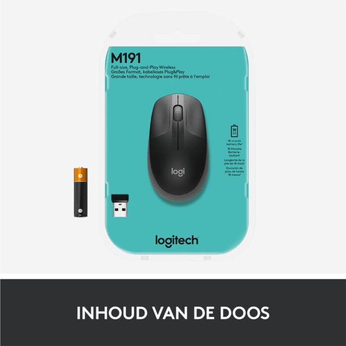 Logitech M190 | Draadloze Muis | Links- en Rechtshandig | RF | 1000 DPI | Grijs Logitech M190 | Draadloze Muis | Links- en Rechtshandig | RF | 1000 DPI | Grijs