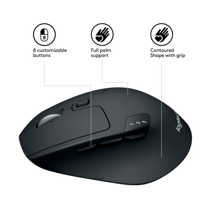Logitech M720 Triathlon | Draadloze Muis | Rechtshandig | RF + Bluetooth | 1000 DPI | Zwart Logitech M720 Triathlon | Draadloze Muis | Rechtshandig | RF + Bluetooth | 1000 DPI | Zwart