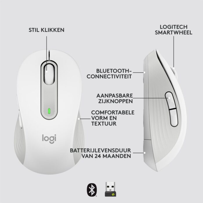 Logitech Signature M650 | Draadloze Muis | Rechtshandig | RF + Bluetooth | 2000 DPI | Wit Logitech Signature M650 | Draadloze Muis | Rechtshandig | RF + Bluetooth | 2000 DPI | Wit
