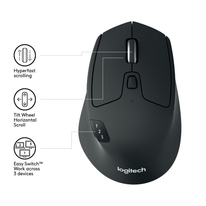 Logitech M720 Triathlon | Draadloze Muis | Rechtshandig | RF + Bluetooth | 1000 DPI | Zwart Logitech M720 Triathlon | Draadloze Muis | Rechtshandig | RF + Bluetooth | 1000 DPI | Zwart
