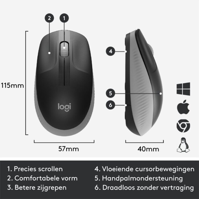 Logitech M190 | Draadloze Muis | Links- en Rechtshandig | RF | 1000 DPI | Grijs Logitech M190 | Draadloze Muis | Links- en Rechtshandig | RF | 1000 DPI | Grijs