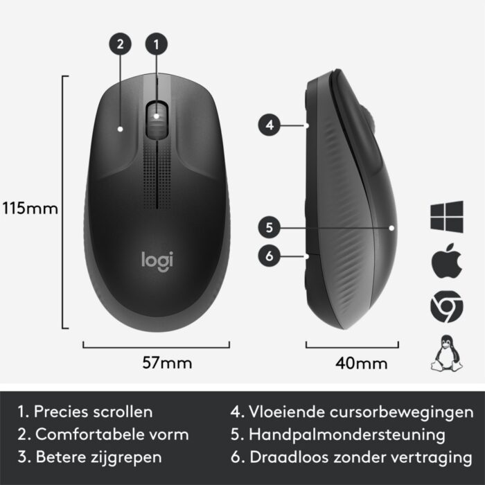Logitech M190 | Draadloze Muis | Links- en Rechtshandig | RF | 1000 DPI | Zwart Logitech M190 | Draadloze Muis | Links- en Rechtshandig | RF | 1000 DPI | Zwart
